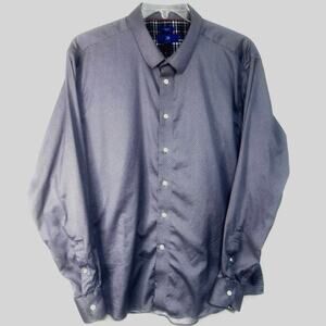Egara Men’s XXL Blue Button Up Collared Patterned Modern Casual Dress Shirt